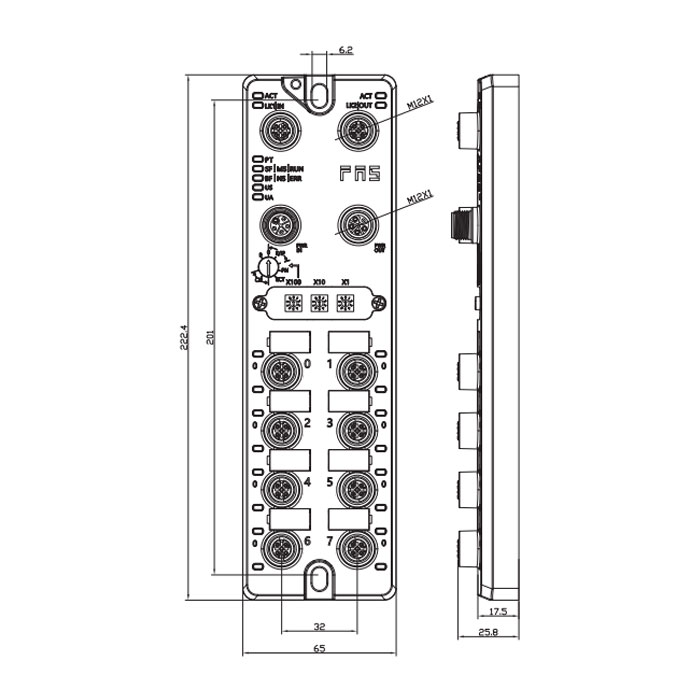 M12 interface、Multi-protocol bus module、16DI/DO configurable, PNP、007E11