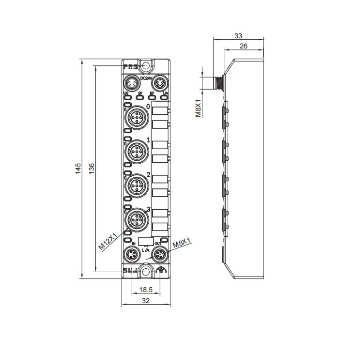 PROFINET protocol、 M12 interface、4×AI/AO/DI/RTD, configurable、PNP、 Compact、Remote module、001FB1