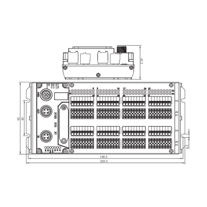 Modbus-RTU协议、IP20、64DI/DO 自适应配置、NPN、端子式、远程模块、009M71