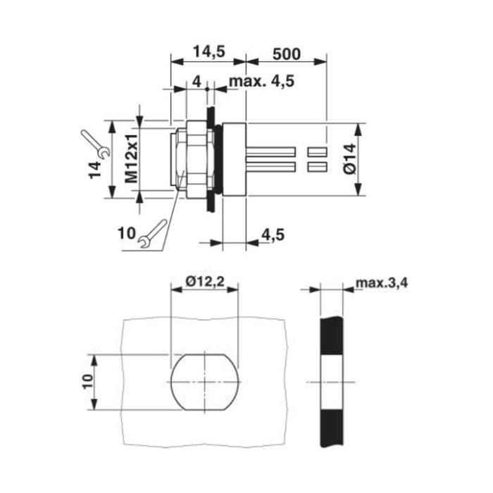 M8 4Pin、Female flange socket、Board rear mount、63SA41-XXX