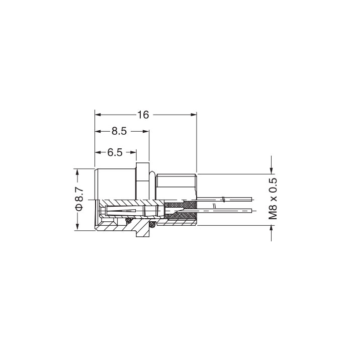 M8 4 Pin、Female flange socket、Front mount、63SA42-XXX