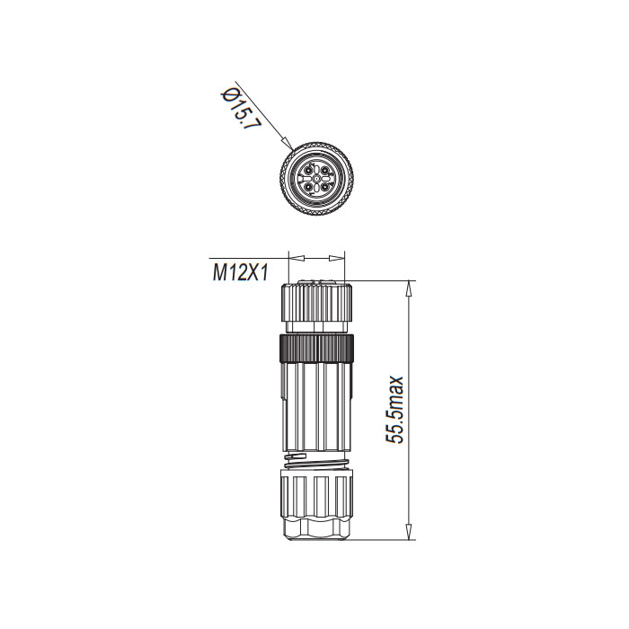 M12 4Pin、Straight type female、Push-in terminal、Cable diameter Ø 4-6 mm、64F941 