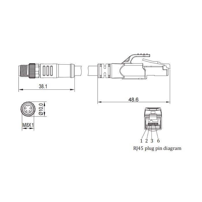 M8 4Pin male/RJ45 male、Double end molding PVC shield non flexible cable、EtherCat network cable、Green sheath、0C3023-XXX
