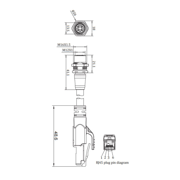 M12 panel flange female/RJ45 male、Double end molding PVC shield non flexible cable、EtherCat network cable、Green sheath、0C3061-XXX