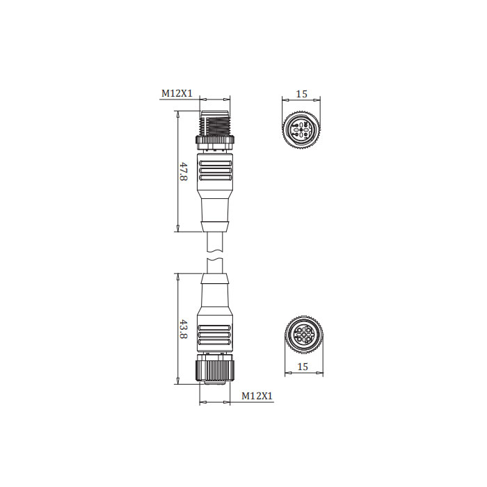 M12 5Pin 公头直型转母头直型、B-coded、双端预铸PUR柔性电缆、紫色护套、0C4041-XXX