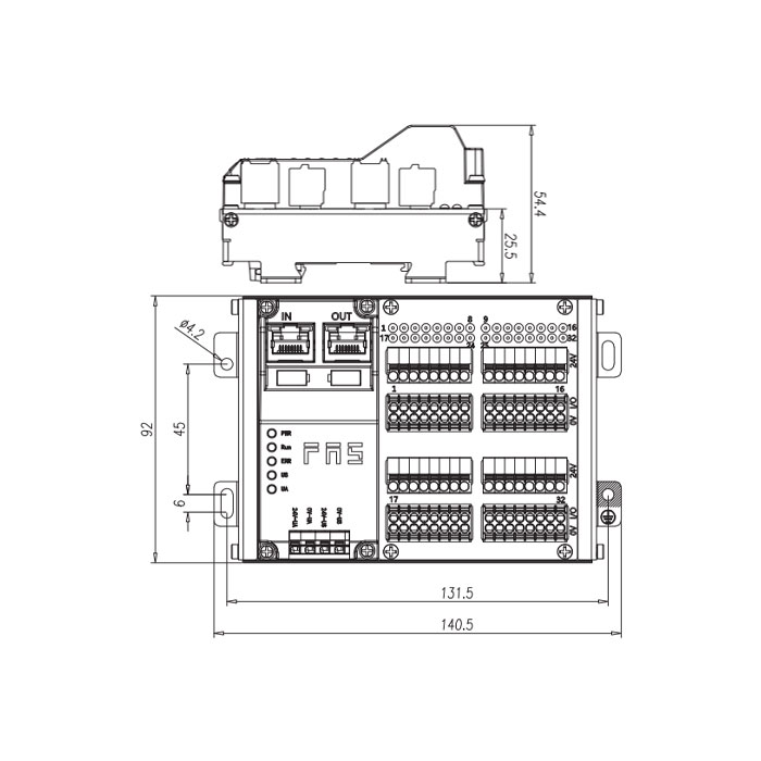 EtherCAT协议、32DI/DO 自适应配置、NPN、端子式、RJ45网口、IP20远程模块、009E52