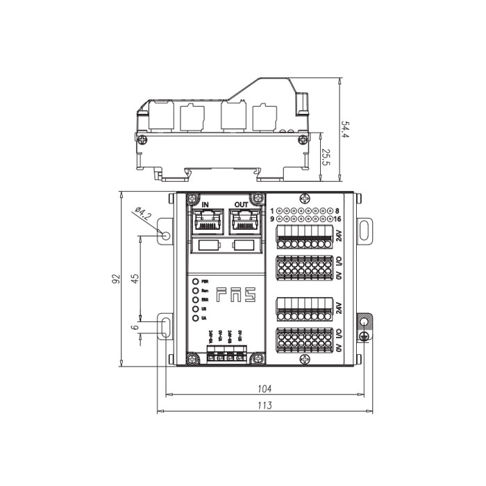 EtherCAT协议、16DI/DO 自适应配置、NPN、端子式、RJ45网口、IP20远程模块、009E12