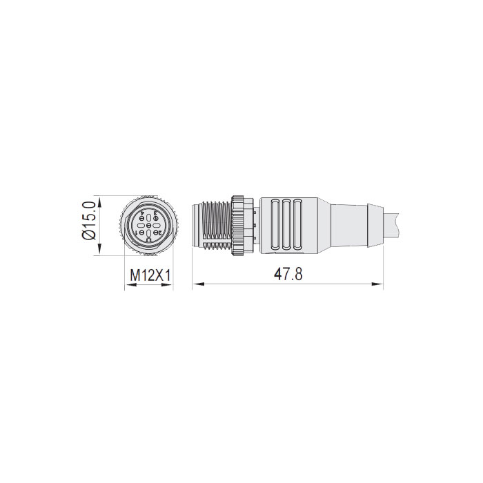 M12 4Pin、Male straight、Single ended precast cable、Welding slag resistant PUR material、Orange sheath、64T053-XXX