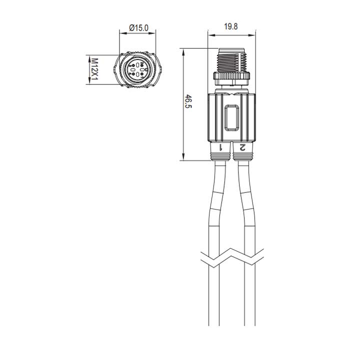 M12 4Pin male/2x Free end、Y type plug、Molding anti welding slag PUR flexible cable、Orange sheath、64TY03-XXX