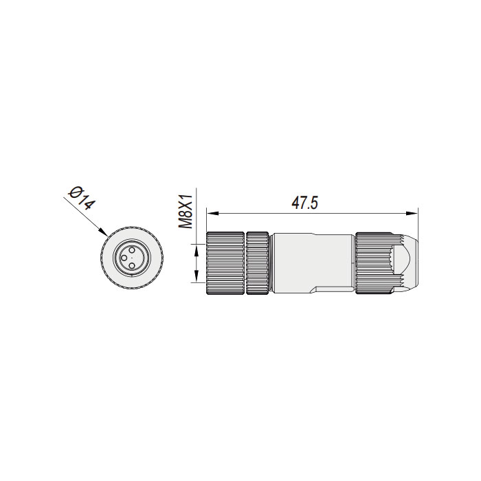 M8 3 Pin、Straight female、Screw connection、Metal shielding、63F281