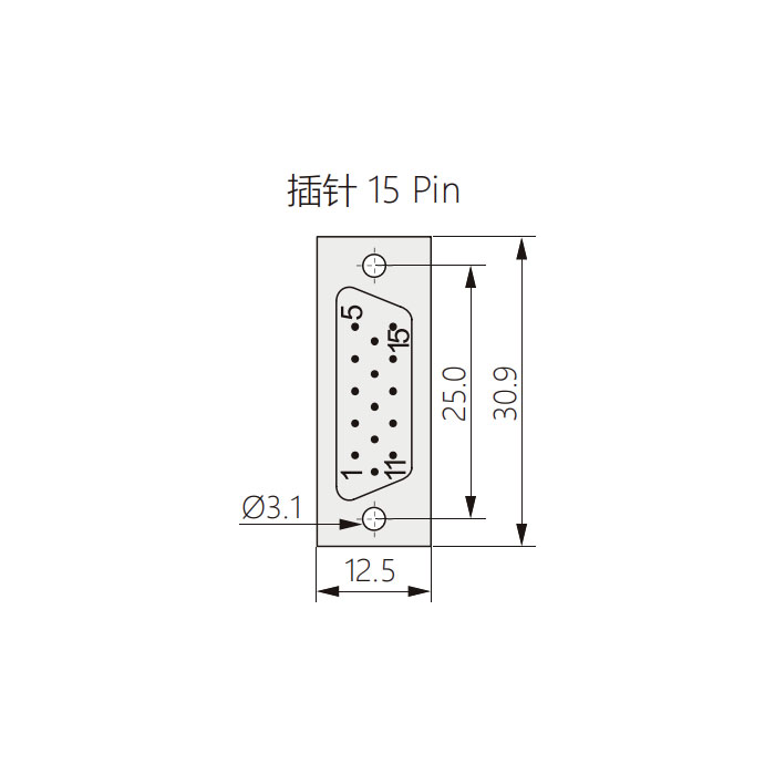 D-SUB 15 Pin 连接器、公头、焊接式、屏蔽、180°出线、FMK1G-315-MS、900315