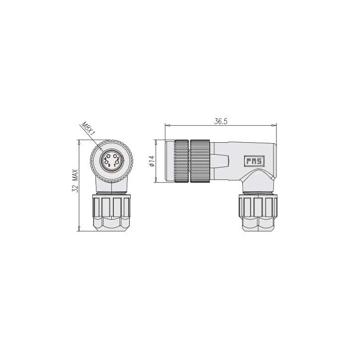 M8 4 Pin、female 90°、Screw connection、63F083
