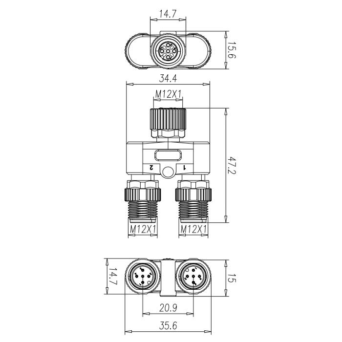 M12 5Pin female/M12 3Pin male+M12 2Pin male、Y-connector、645231