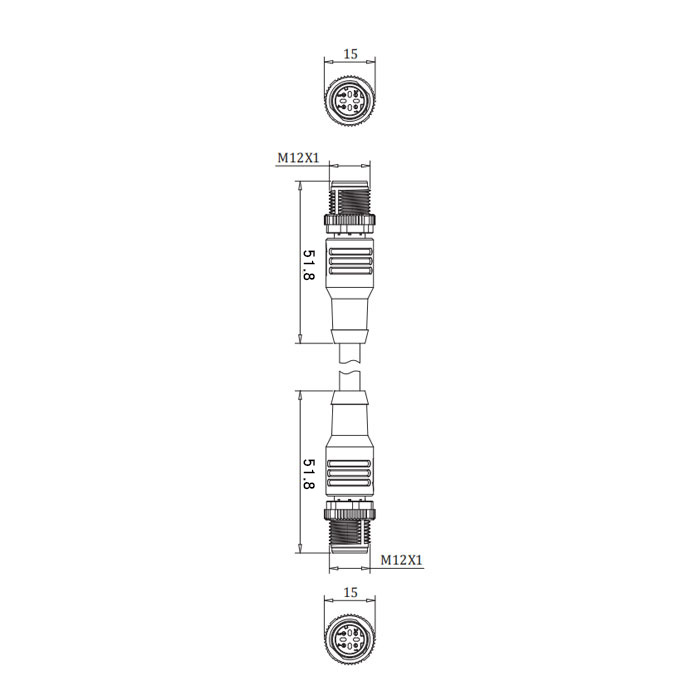 M12 4Pin male/male、D-coded、Double end molding PVC shield non flexible cable、EtherCat network cable、Green sheath、0C3141-xxx