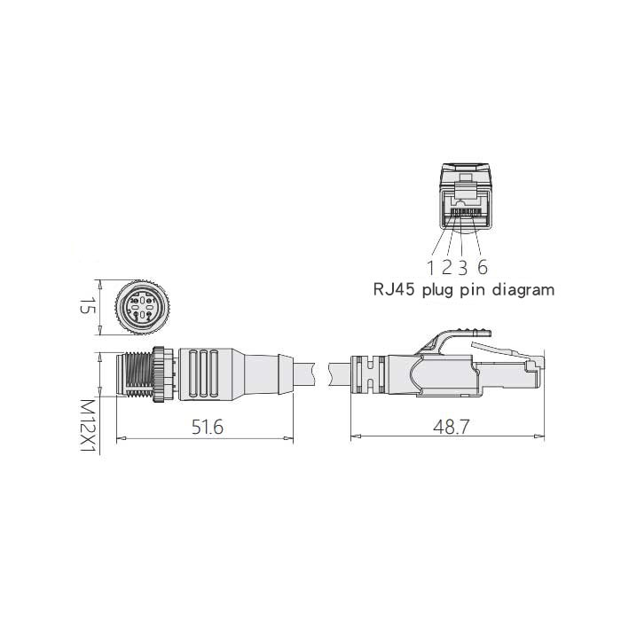 M12 4Pin D-coded male straight/RJ45、Dual end molding PVC non-flexible cable、With shielding、Yellow sheath、0C4168-XXX