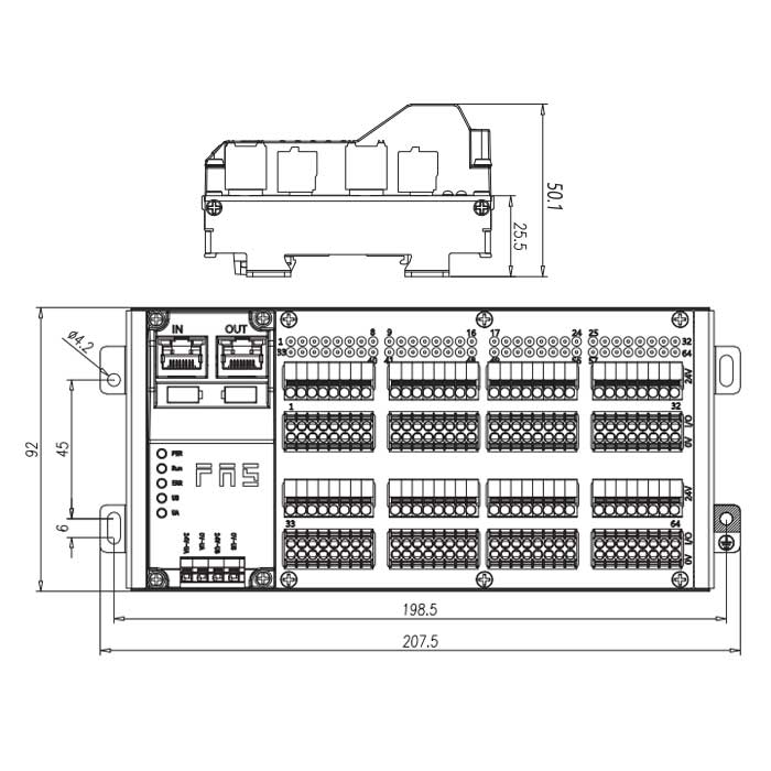 EtherCAT protocol、64DI/DO adaptive configuration、NPN、Terminal type、RJ45 network port、 IP20 remote module、009E72