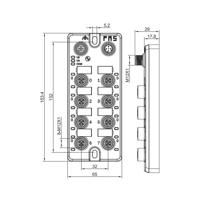 M12 interface、IO-Link Hub、PNP、16xDI/DO adaptation、 Expandable modules、00BG11