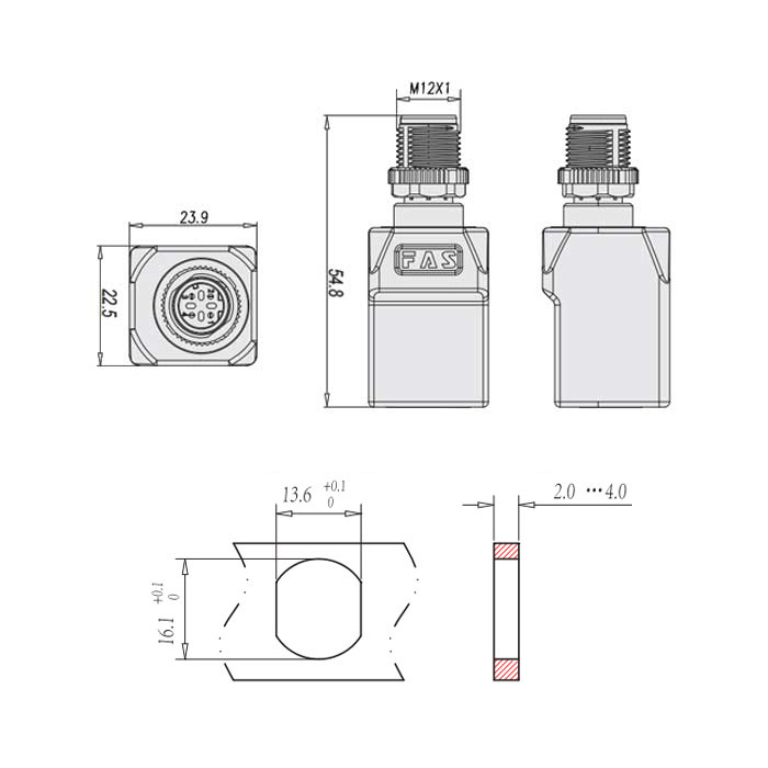 M12 4Pin D-coded male straight/RJ45 straight angle type、0C4ES3