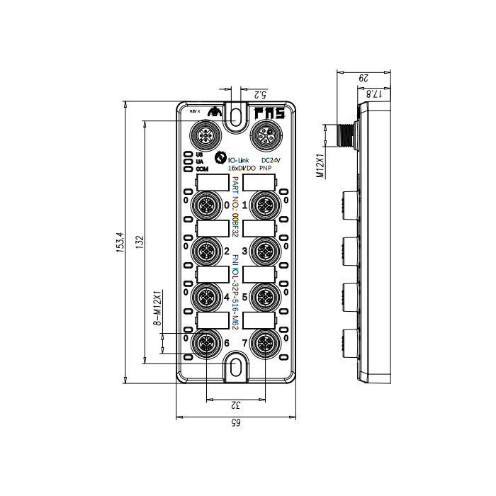 M12 interface、IO-Link Hub、PNP、16DI/DO configurable、00BF32